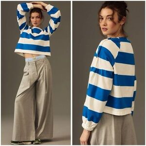 Maeve Blue and White Striped Long Sleeve Top